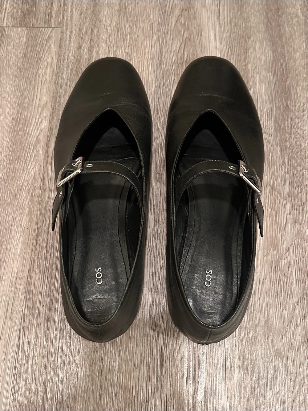 COS Women’s Black Leather Mary Jane Ballet Flats Silver Buckle Sz 42 US 11 - Picture 3 of 7